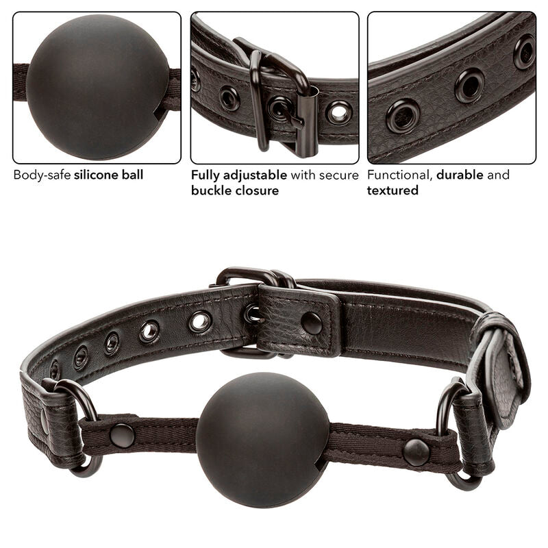 Bâillon BDSM Boule Nocturnal Silicone Sangle Réglable Noir - CalExotics