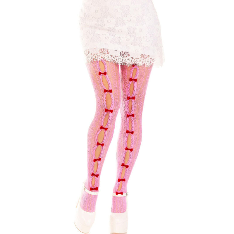 Bas Résille Sweetheart Découpes Cœur Nœuds Satin - Leg Avenue
