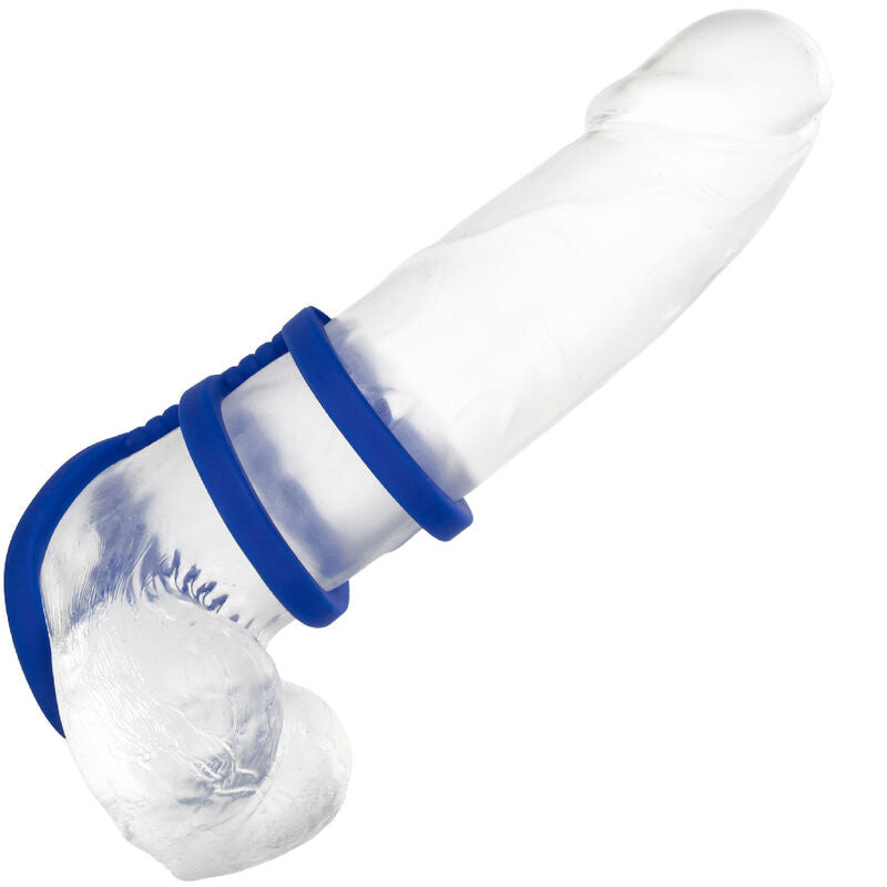 Cockring Cage Triple Anneaux Admiral Silicone Extensible Bleu - CalExotics