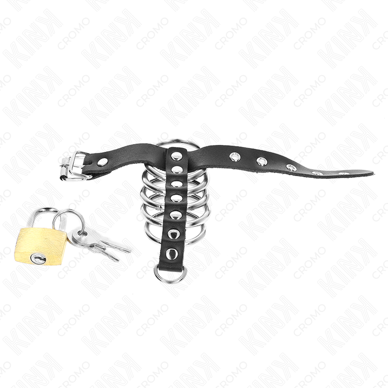 Cockring Cuir Sangle de Verrouillage 5 Anneaux Métalliques - Kink