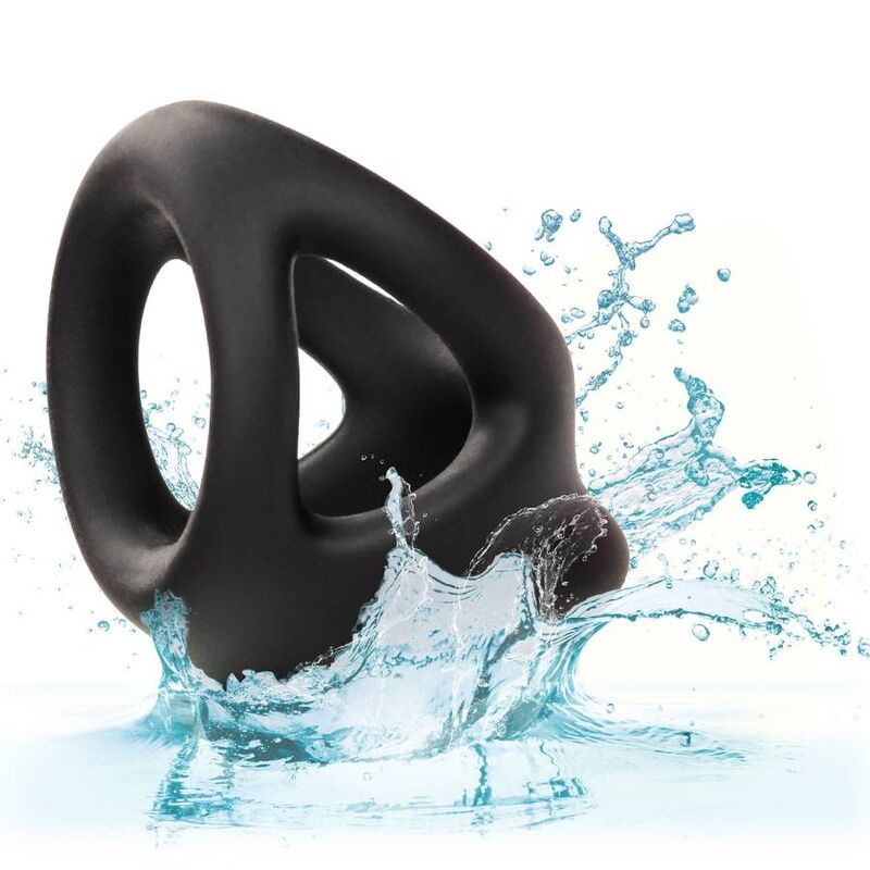Cockring Double Anneau Alpha Dual Cage Silicone Extensible Noir - CalExotics