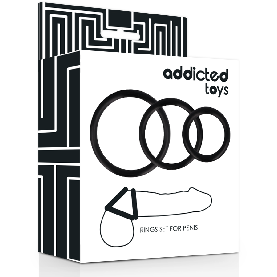 Cockring Set Élastique 3 Tailles S M L Noir - Addicted Toys