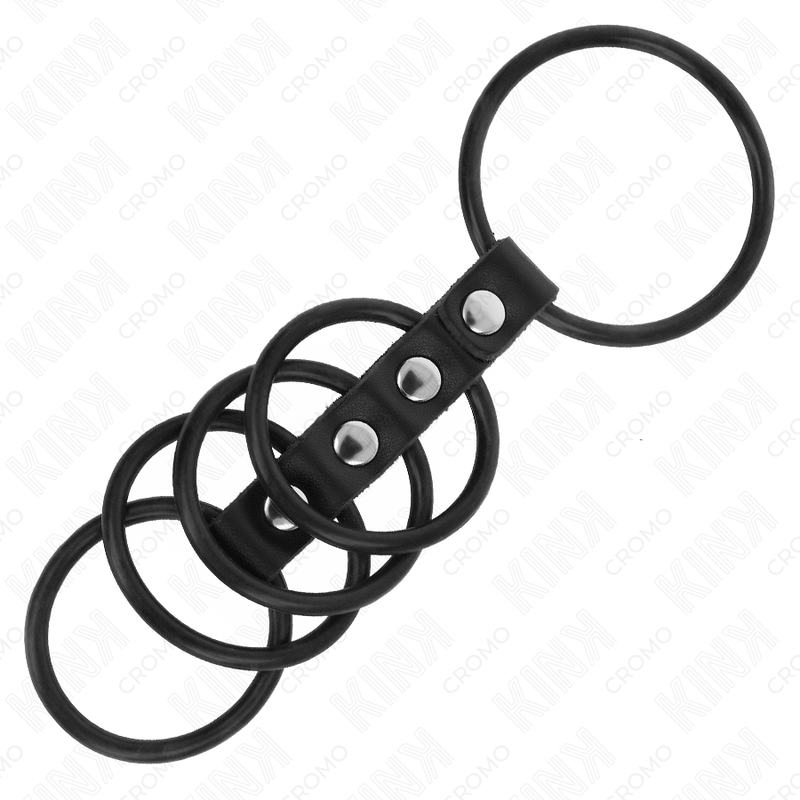 Cockring Silicone 5 Anneaux Connectés Cuir 3,8 à 4,8 cm - Kink
