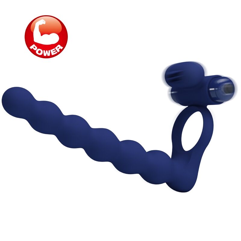 Cockring Vibrant Ajmal avec Plug Anal 10 Modes Silicone - Pretty Love