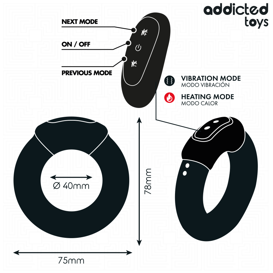 Cockring Vibrant Chauffant Télécommande 9 Modes Rechargeable - Addicted Toys