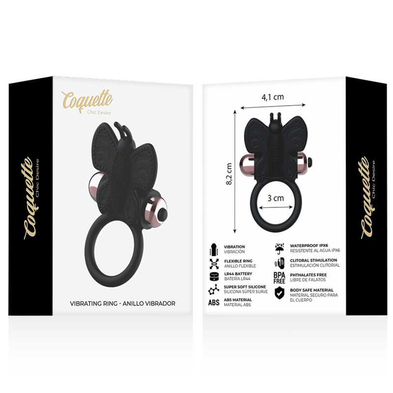 Cockring Vibrant Papillon Silicone Doux Submersible IPX6 - Coquette