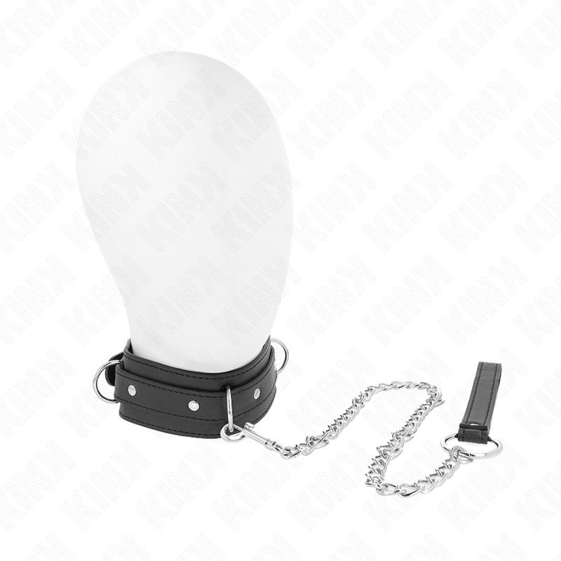 Collier BDSM avec Laisse 65 cm 3 Anneaux Réglable 38-49 cm - Kink