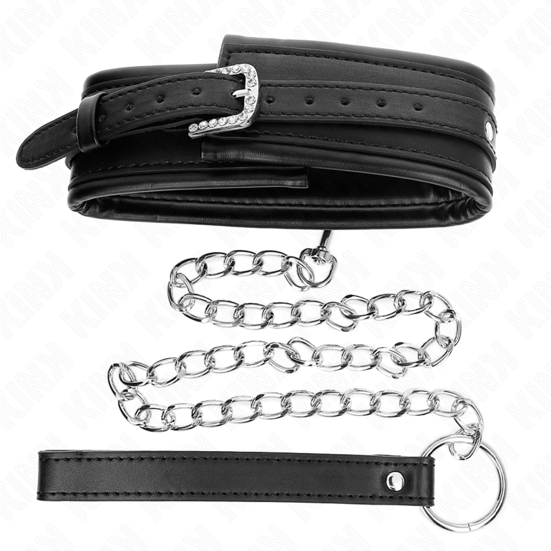 Collier BDSM avec Laisse Boucle Brillante Réglable 65 cm - Kink