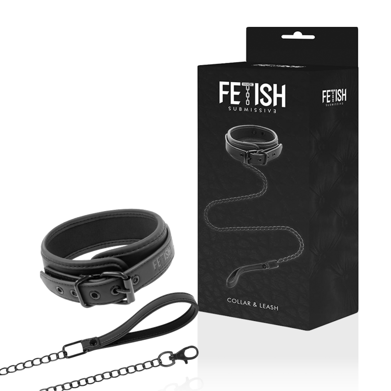 Collier BDSM Chaîne Laisse Néoprène Cuir Vegan Sans Nickel - Fetish Submissive