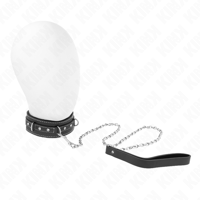Collier BDSM Cuir avec Laisse 105 cm Rivets Strass Réglable - Kink