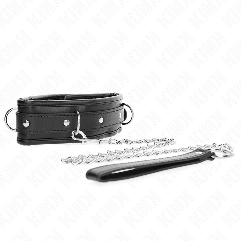 Collier BDSM Lourd Cuir Laisse de 65 cm Réglable - Kink