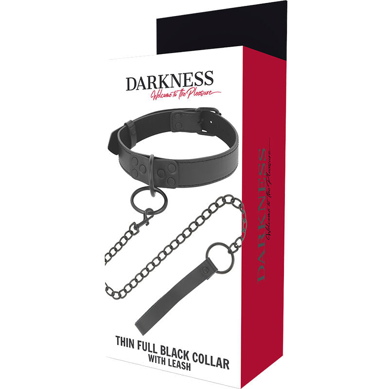 Collier BDSM Néoprène et Cuir PU avec Chaîne et Laisse - Darkness