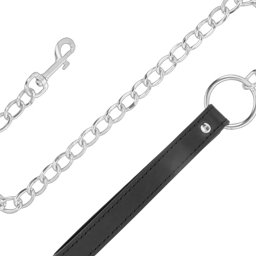 Collier de Posture BDSM Cuir Rembourré avec Laisse Chaîne - Darkness