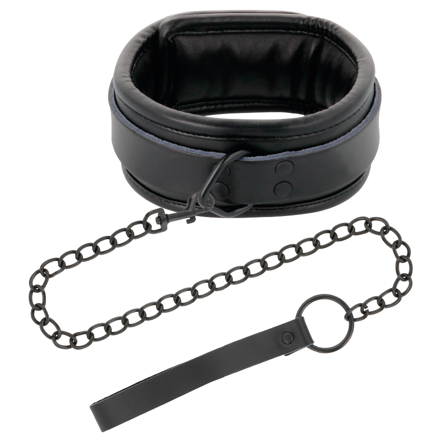 Collier de Posture BDSM Noir avec Laisse à Chaîne Rembourré Réglable - Darkness