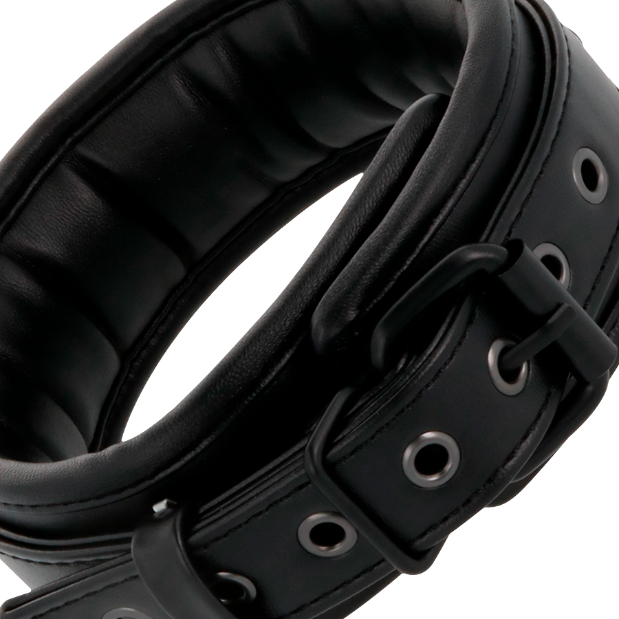 Collier de Posture BDSM Noir avec Laisse à Chaîne Rembourré Réglable - Darkness