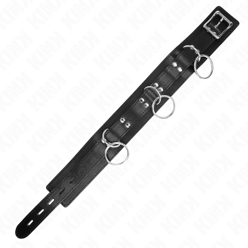 Collier Esclavage BDSM 3 Anneaux avec Laisse 80 cm Cuir - Kink