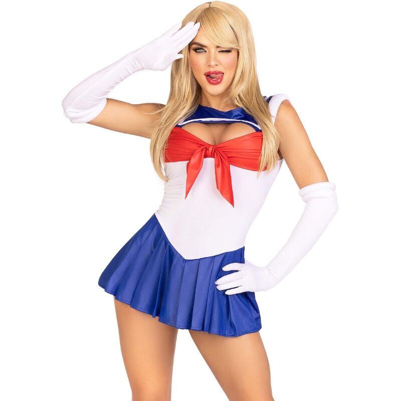 Costume Sexy Marin 3 Pièces Body Jupe Plissée Gants Taille M - Leg Avenue