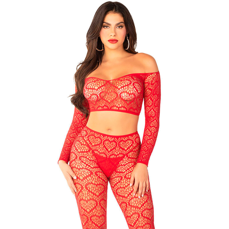Ensemble Crop Top et Bas Rouge Extensible Taille Unique - Leg Avenue