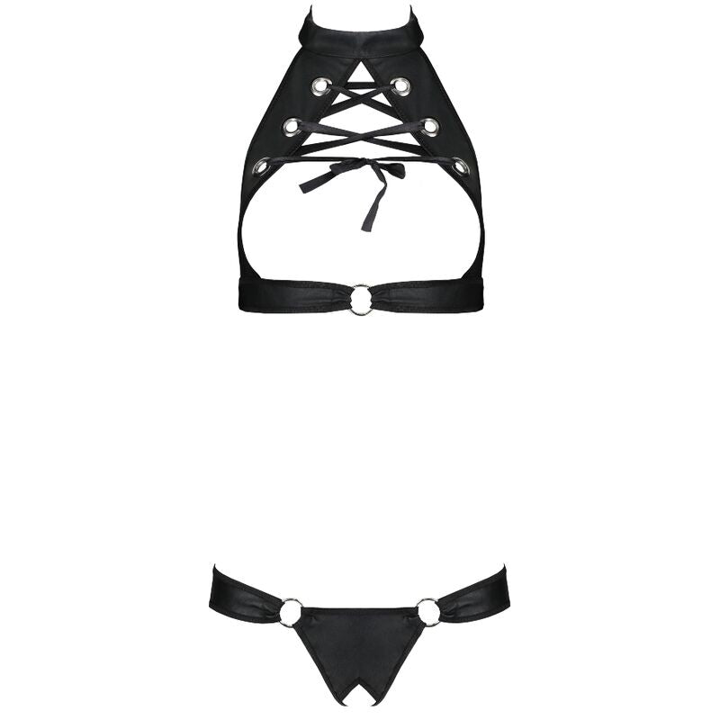 Ensemble Lingerie Cuir Écologique Malwia Soutien-Gorge Seins Nus String Ouvert - Passion Woman