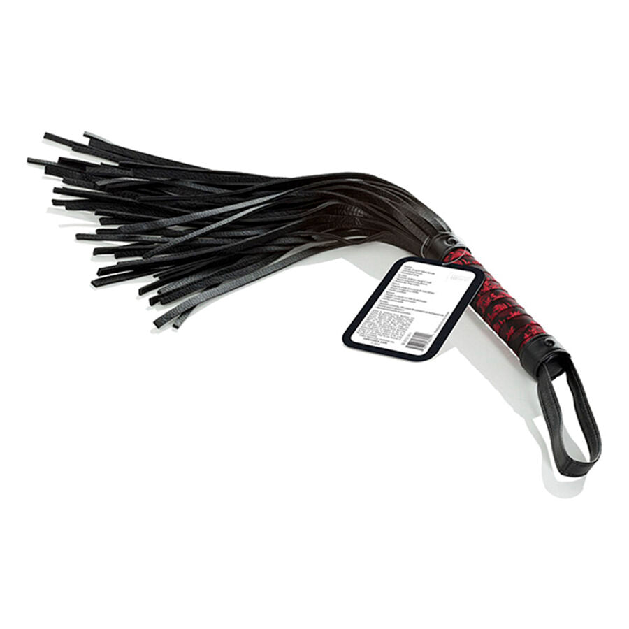 Fouet BDSM Scandal Tissu Rouge et Noir Poignée Robuste - CalExotics