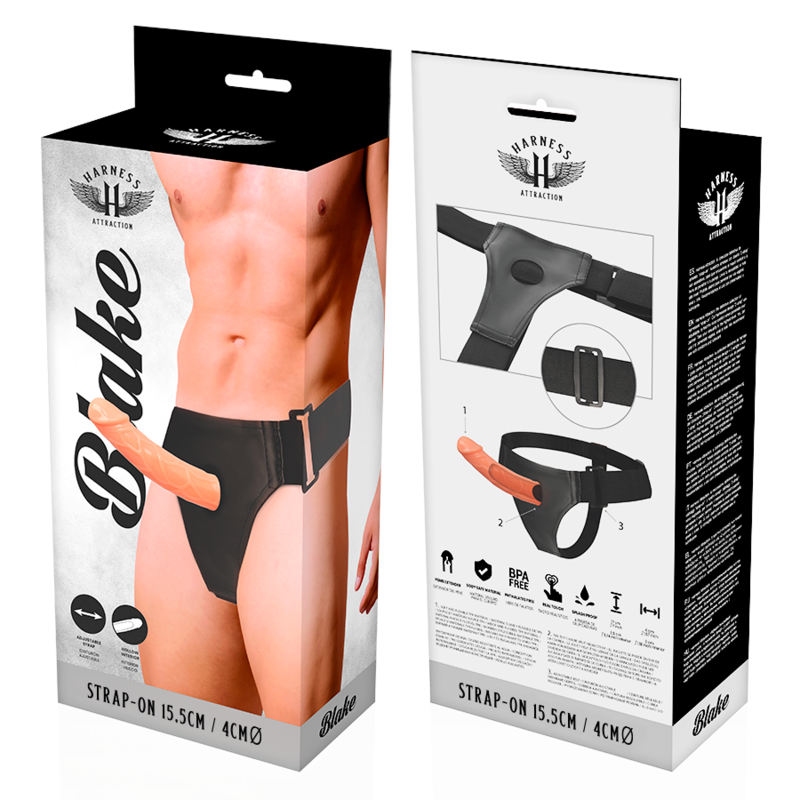 Gaine à Pénis Creuse Hueco Blake 15,5 cm avec Harnais Ajustable - Harness Attraction