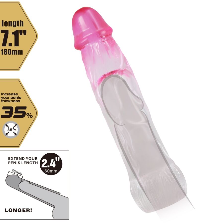 Gaine à Pénis Réaliste Neron Extensible +6 cm Tige Striée - Pretty Love