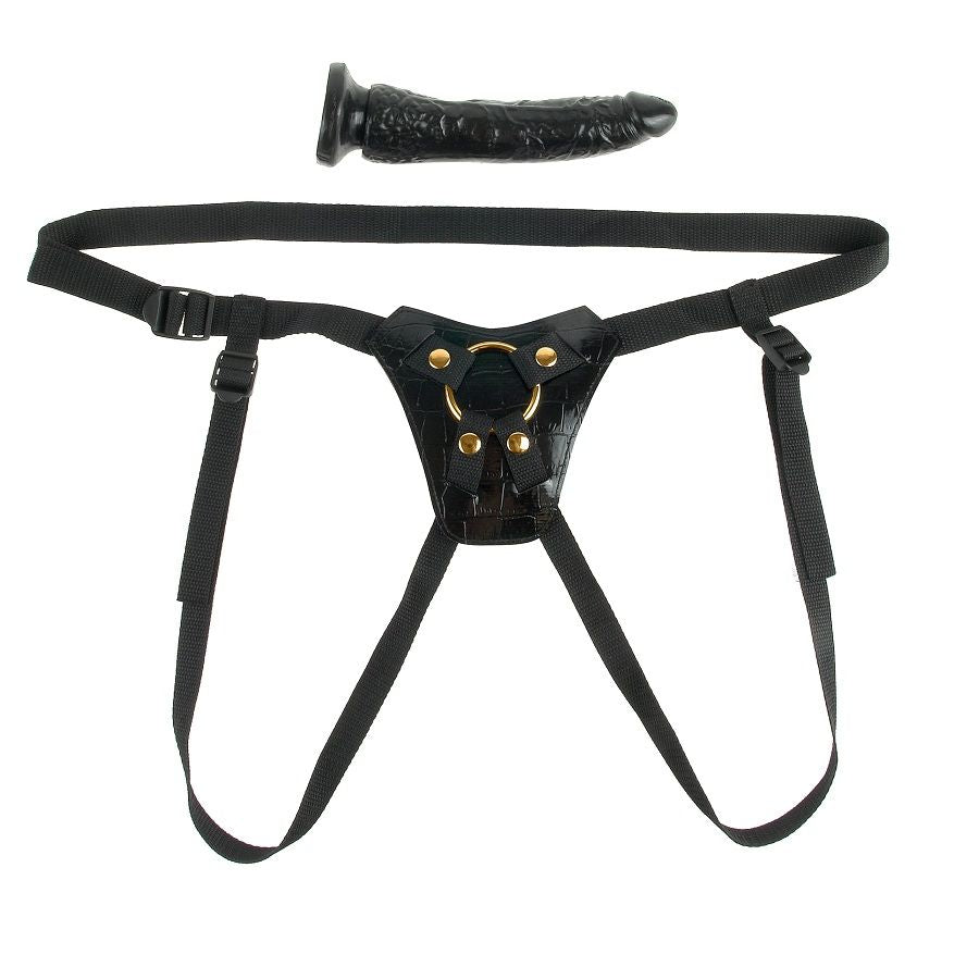 Gode Ceinture Designer Strap-On Gode 17 cm Veiné Harnais Réglable - Fetish Fantasy Gold
