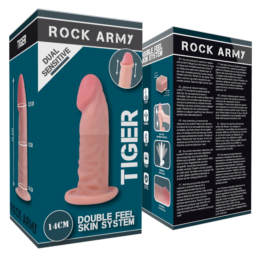Gode Réaliste Double Densité Tiger Ventouse 14 cm - Rock Army