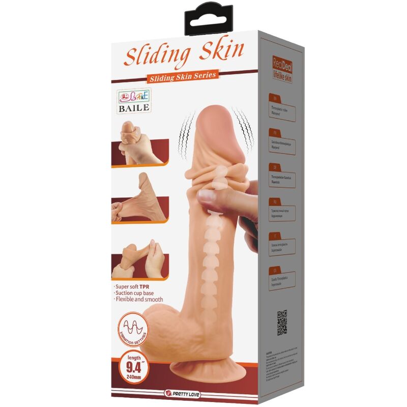 Gode Réaliste Vibrant Sliding Skin Télécommande - Pretty Love
