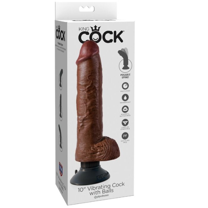 Gode Réaliste Vibrant Ventouse Marron - King Cock