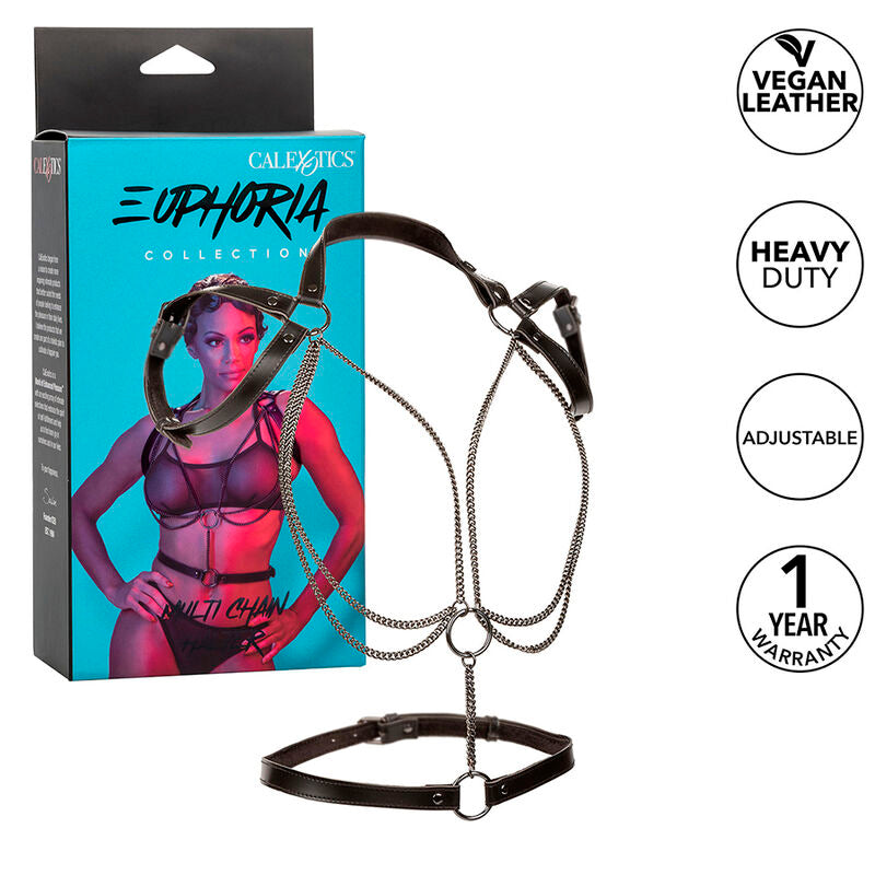 Harnais BDSM Licol Multichaînes Euphoria Cuir Végétalien - CalExotics