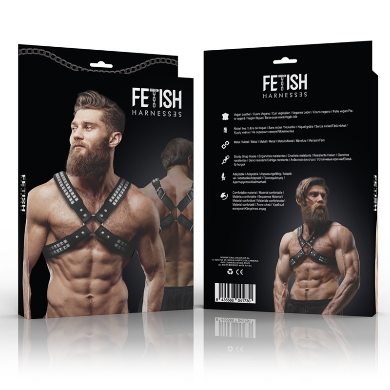 Harnais Homme Poitrine Croisée Cuir Écologique Rivets Réglable - Fetish Submissive