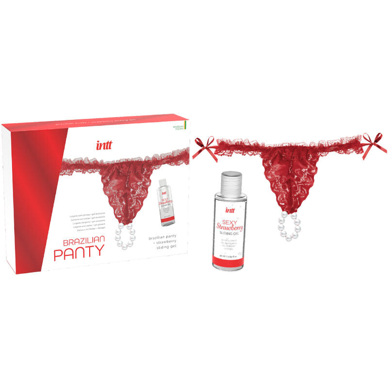 Culotte Brésilienne à Perles avec Gel Lubrifiant Fraise - Intt