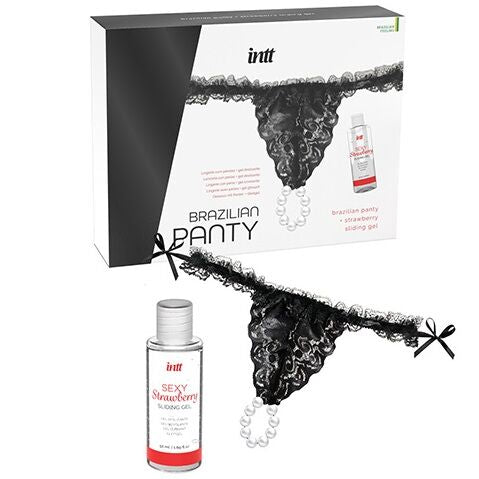 Culotte Brésilienne à Perles avec Gel Lubrifiant Fraise - Intt
