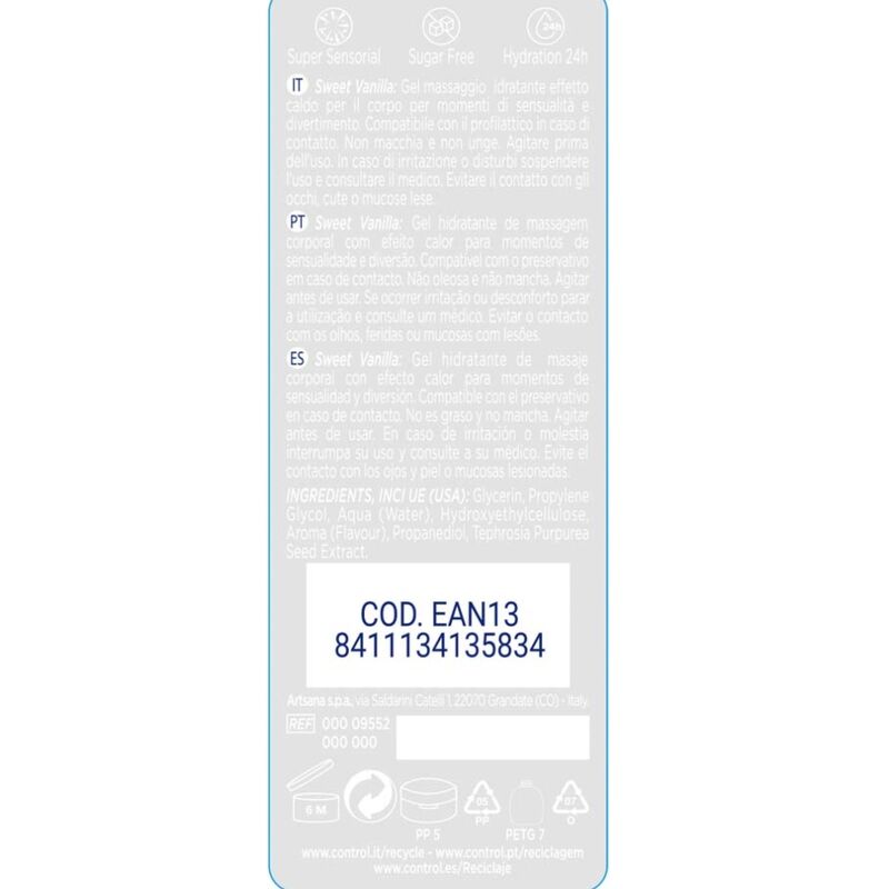 Gel de Massage 2-en-1 Parfums Effet Glissant 200 ml - Control