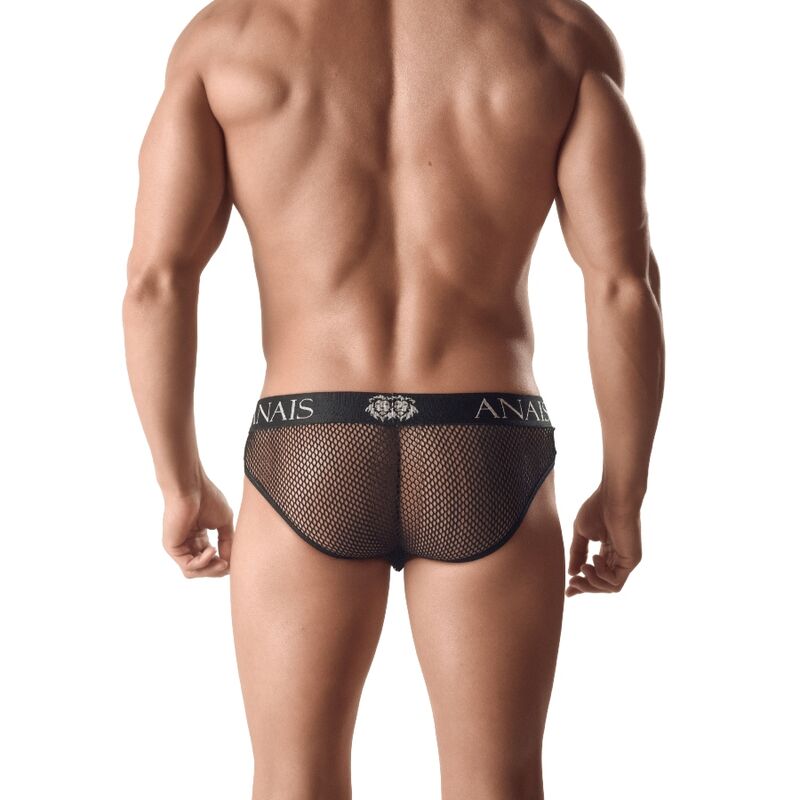Dos du slip homme Ares XL d'Anais Men en résille noire, vue de dos en pied