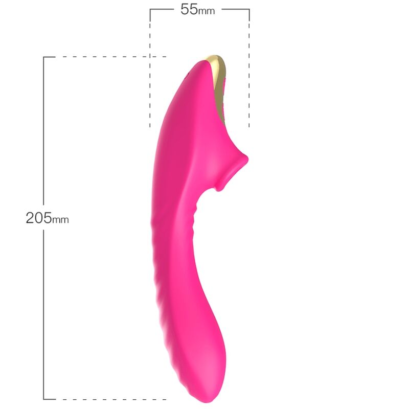 Cotes de l'aspirateur clitoridien Dudu fuchsia d'Armony : 205 mm de long, 55 mm de large