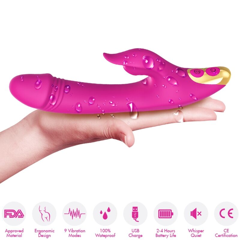 Main tenant le rabbit Love d'Armony et pictogrammes : 9 modes, étanche, USB