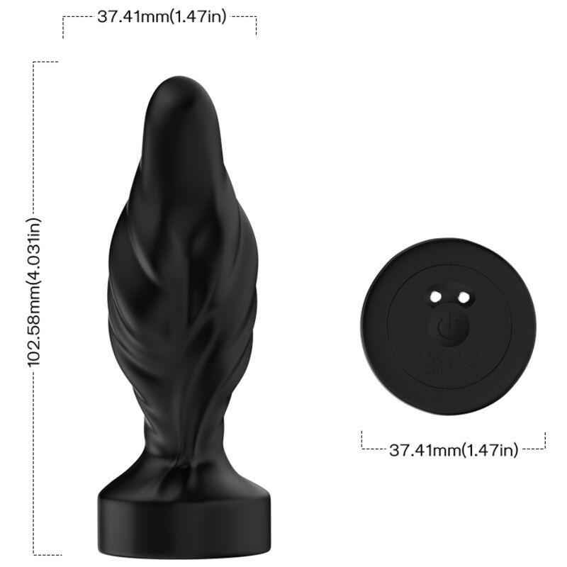 Cotes du plug torsadé Armony : hauteur 102,58 mm et base de 37,41 mm vue de dessous