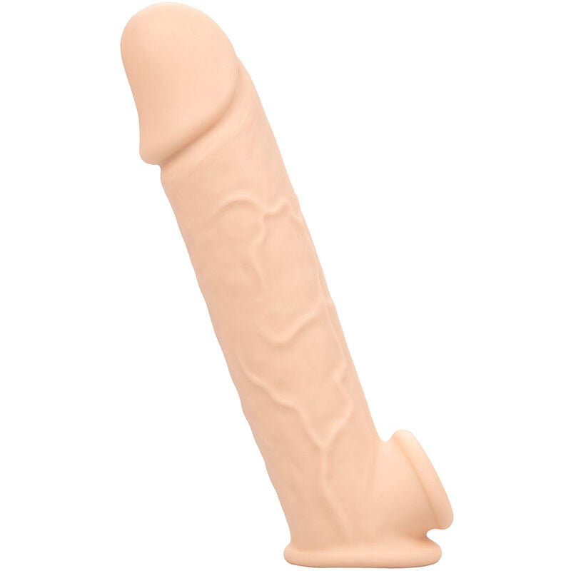 Gaine Performance Maxx Calexotics de profil, gland détaillé et anneau scrotal