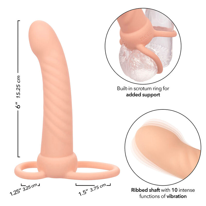 Double Pénétrateur Nervuré Rechargeable 10 Vibrations Silicone IPX7 - CalExotics
