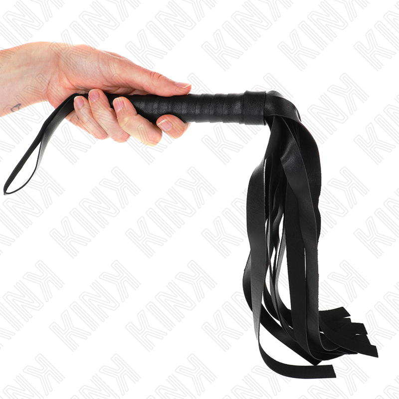 Fouet BDSM Queue Large Cuir et PVC Manche Bois 48,5 cm - Kink