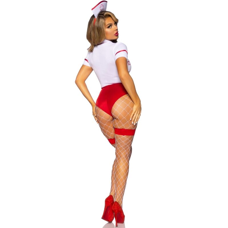 Costume Infirmière Sexy Rouge et Blanc Body Tablier Coiffe - Leg Avenue