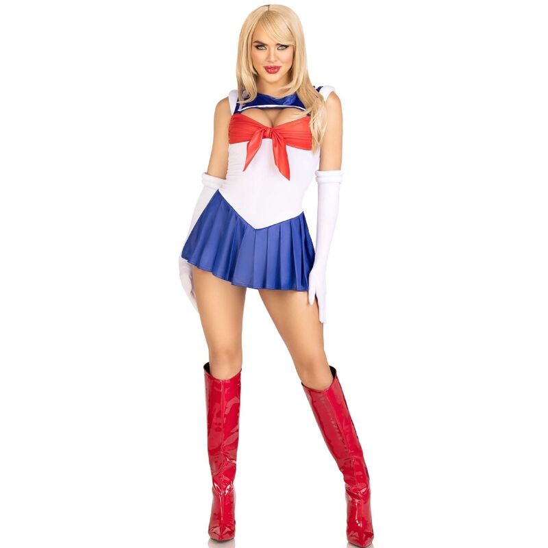 Costume Sexy Marin 3 Pièces Body Jupe Plissée Gants Taille M - Leg Avenue
