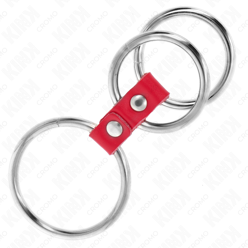 Cockring Triple Métal 3 Tailles Sangles Cuir Ajustables - Kink