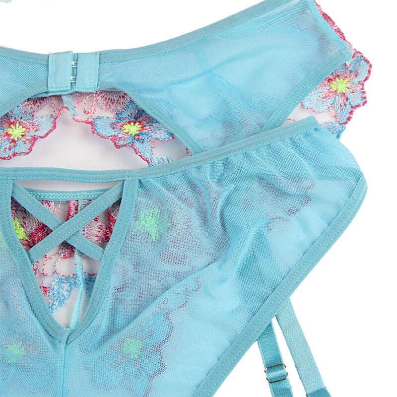 Ensemble Lingerie 3 Pièces Soutien-Gorge Culotte Porte-Jarretelles Floral - Subblime
