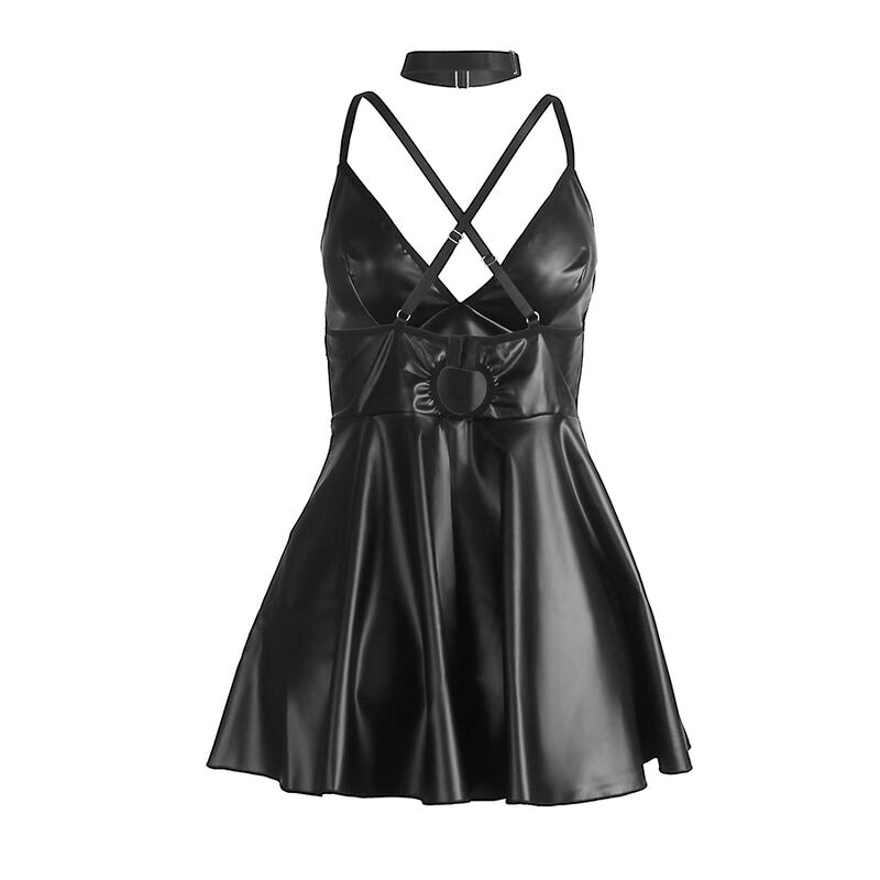 Robe Lingerie Bretelles Fines Finitions Cuir PU 4 Coloris - Subblime