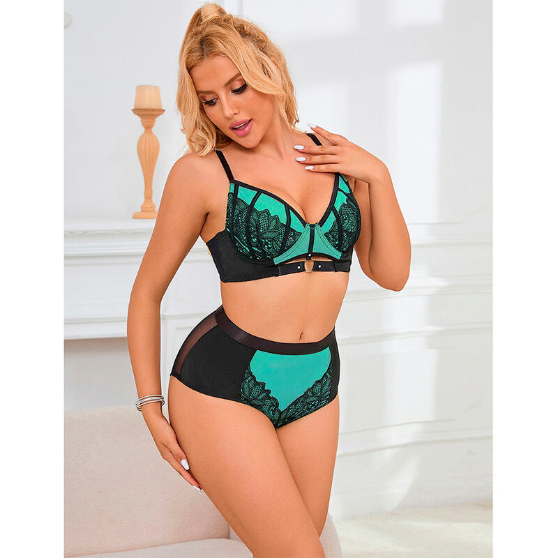 Ensemble Lingerie Soutien-Gorge Zippé String Cuir Verni Résille - Subblime