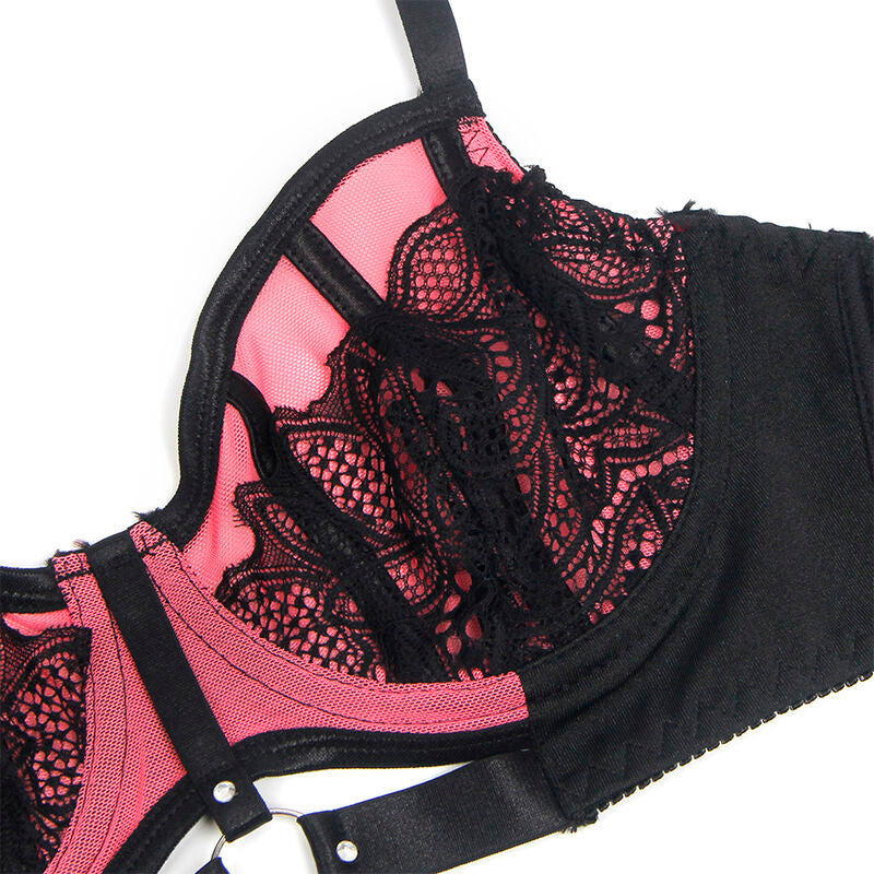 Ensemble Lingerie Soutien-Gorge Zippé String Cuir Verni Résille - Subblime