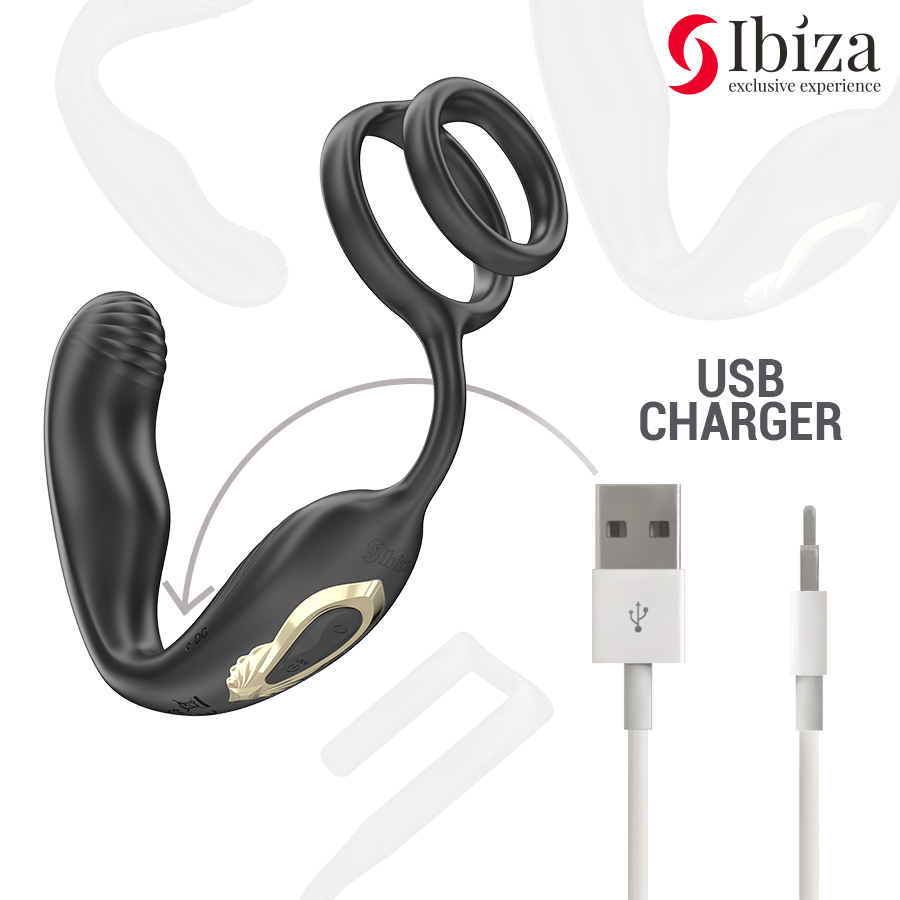 IBIZA - Plug anal rotatif télécommandé WIGGLE avec vibrations périnéales et anneaux rehaussant le pénis